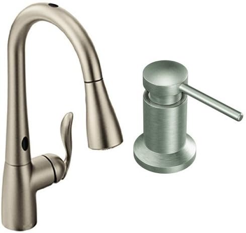 Moen 7594esrs Arbor With Motionsense Touchless One Handle High Arc Pulldown Kitchen Faucet Featuring Reflex Spot Resist Stainless Moen 3942srs Kitchen Soap And Lotion Dispenser Spot Resist Stainless Faucet Handles Amazon