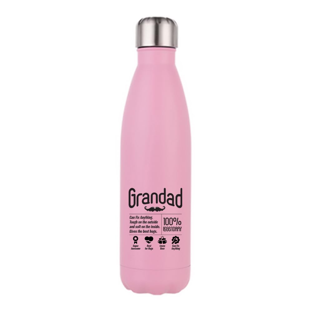 Funny Grandad Gift | 100% Legendary Quote Design | Father’s Day Gift for Him – Cool & Sentimental, 500 ML Double Walled Insulated Stainless Steel Bottle. (Matt Pink)