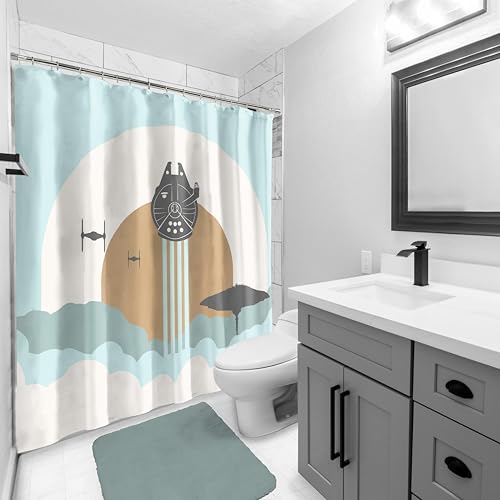 Image of Jay Franco Star Wars Shower Curtain - Licensed Bathroom Decor for Kids or Teens with Millennium Falcon - 70 x 72 Inch Washable Fabric Curtain