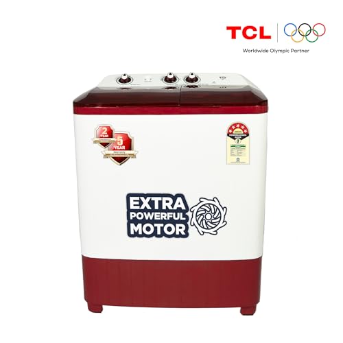 Image of TCL 7 kg, 5 Star, Semi-Automatic Washing Machine (T103-D70TW, Fast Dry, Burgundy)