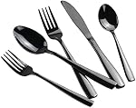 Teyyvn 30 Pcs Black Silverware Set, Stainless Steel Flatware Set for 6 | Food-Grade Stainless Steel, Mirror Polished Cutlery Utensil Sets, Include Knife Fork Spoon, for Home Restaurant