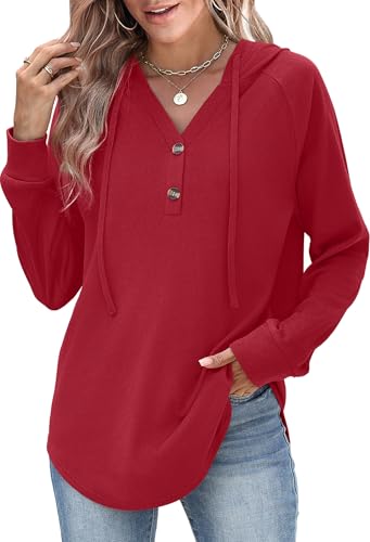 OFEEFAN Womens Hoodies Pullover Sweaters Tunic Tops for Women Loose Fit Dressy Oversized Sweatshirt with Buttons - Image 3