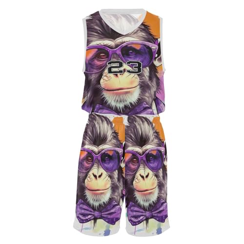 FLildon Watercolor Monkey Boys Basketball Jersey Set Tank Top Shorts Tracksuit Sport Training Suit for Kids, M