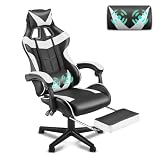 Soontrans White Gaming Chairs with Footrest, Video Game Chairs for Adults Teens,Ergonomic Gamer Chair with Headrest, Lumbar Support Adjustable Recliner Chair(Polar White)