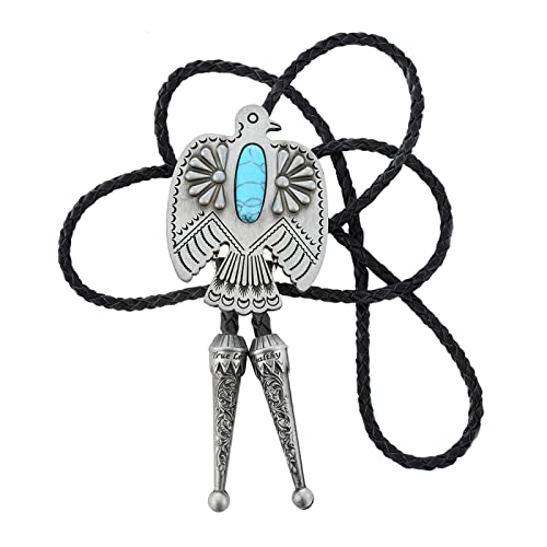 Bolo cravate homme en cuir avec pendentif aigle vintage et turquoise