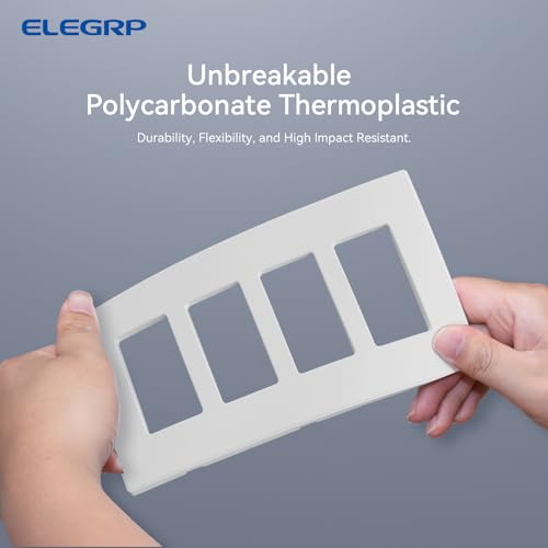 Image of ELEGRP 4-Gang Screwless Decorative Wall Plates, Mid-Size Unbreakable Thermoplastic Faceplate Cover for Decorator Receptacle Outlet Switch, UL Listed (5 Pack, Matte White)