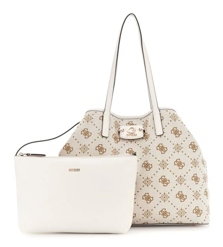 Sac shopper GUESS Neda Large 2 in 1 Tote Bag cabas crème et beige avec pochette