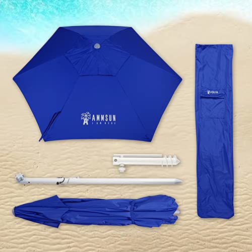Ammsun 8Ft Fiberglass Ribs Commercial Grade Patio Beach Umbrella With Sand Anchor Adjustable Height With Air Vent Upf 50+ And Telescoping Pole Without Tilt Dark Blue thumb #5