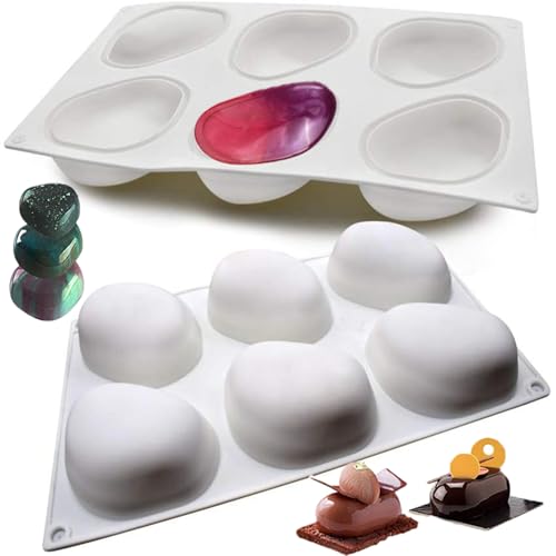 JasCherry Molde de Silicona Antiadherente de Grado Alimenticio, 6 Cavidades Forma de Piedra 3D Moldes para Caramelos, Moldes con Formas para Pastel, Repostería, Panecillo, Pudín, Bizcocho