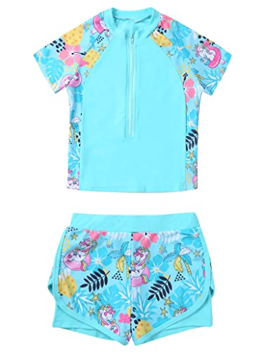 Kids Girls Boys Rash Guard Swimsuit 2 Piece Short Sleeve Swim Shirt with Booty Shorts Tankini Sets