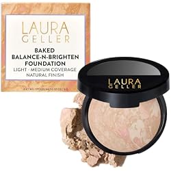 LAURA GELLER NEW YORK Award-Winning Baked Balance-n-Brighten Color Correcting Powder Foundation – Handmade in Italy – Buildable Coverage, Matte Finish – For Mature & Sensitive Skin – 01 Porcelain