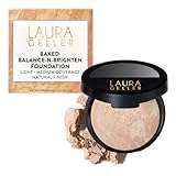 LAURA GELLER NEW YORK Award-Winning Baked Balance-n-Brighten Color Correcting Powder Foundation - Porcelain - Buildable Light to Medium Coverage - Demi-Matte Natural Finish