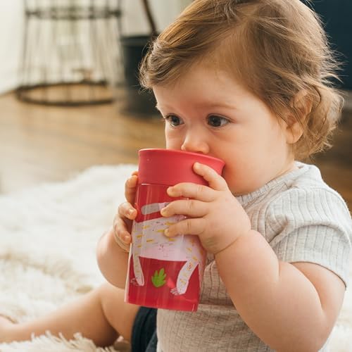 Dr. Brown's Milestones Cheers 360 Spoutless Transition Cup, Travel Friendly and Leak Free Sippy for Babies and Toddlers, Pink Animals + Green/Pink, BPA-Free, 10 oz/300 mL, 9m+, 4-Pack - image 5