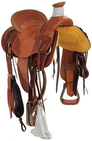Western Horse Saddle Wade Tree A Fork Ranch Roping Work Handmade Tooled Carved Premium Leather Equestrian Trail Horse Saddle for Horse Riding Size: 10-18 inches Seat, OS460
