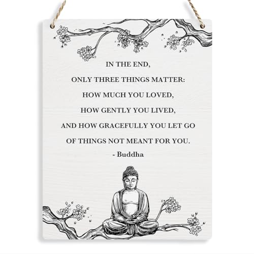 BELLOWDEER Inspirational Buddha Decor Buddha Life Quote Wall Art Wooden Hanging Sign 8x10 Inches Motivational Sayings Plaque Wall Decor for Home Living Room Bedroom Office Buddhist Decor Gift