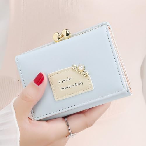 Coin Purse Multi-card Slot Portable PU Travel Card Organizer Three Fold Business Card Case(Blue)