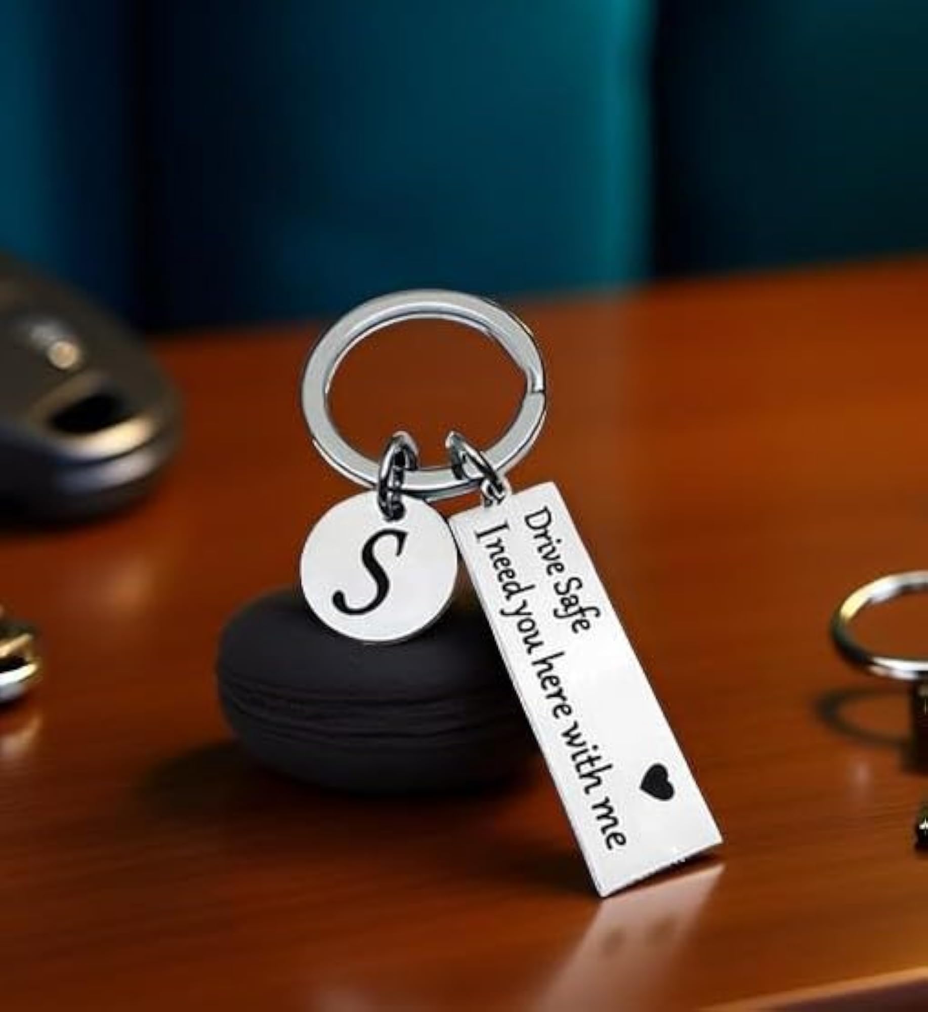 S Letter Drive Safe Keychain, Engraved Stainless Steel