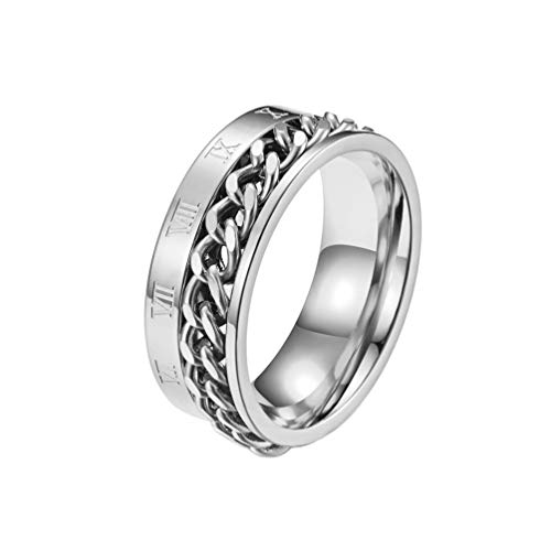 PAMTIER Bague à Chiffres Romains Fileur à Chaîne en Acier Inoxydable pour Homme 8Mm Argent...