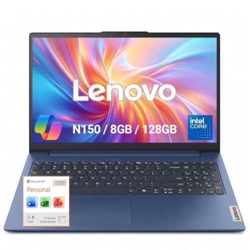 Image of Lenovo IdeaPad Slim 3i 15.6 Inch FHD Laptop, Intel N150 Processor, 8GB DDR5 RAM, 128GB SSD, Windows 11 Home, Office 365, Wi-Fi 6, Numeric Keypad, Student Business Laptop