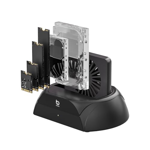 Hard Drive Docking Station, Pcie NVMe Adapter with Cooling Fan Superior Cooling Efficiency, External Hard Drive Reader Compatible with M.2 NVMe/SATA SSD & 2.5