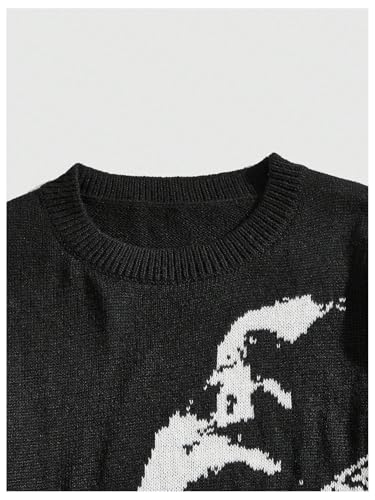 Men's Y2k Aesthetic Graphic Sweater Raw Hem Crewneck Knitted Sweater Casual Pullover Long Sleeve Jumpers3