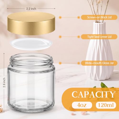 Image of Norme 36 Pcs 4 oz Glass Jars with Lids Cosmetic Jars, Clear, Gold