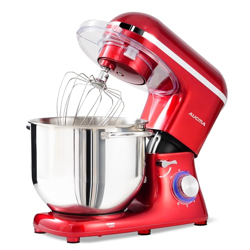 Image of Aucma Stand Mixer, 8QT 900W 6-Speed Tilt-Head Food Mixer, Kitchen Electric Mixer with Dough Hook, Wire Whip & Beater (Red, 8QT)