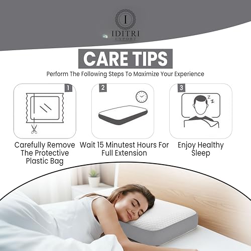 Image of Cervical Support Pillow Set of 2, High Density Memory Foam for Neck Pain, Luxury Breathable Fabric, Orthopedic Bedding for Aligned Spine, White and Grey, 50x30x6 cm