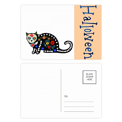 Cartes postales d'Halloween chat noir et fleurs (lot de 20) pour correspondance automnale