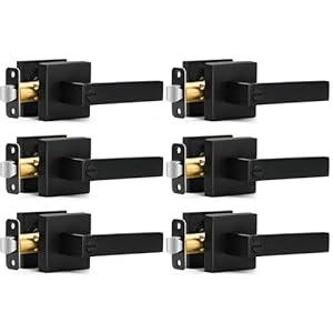 6 Pack Matte Black Door Handles Privacy Door Levers, Keyless Interior Door Knobs Square Door Levers Heavy Duty Door Locks for Bedroom Bathroom, Reversible Flat Levers