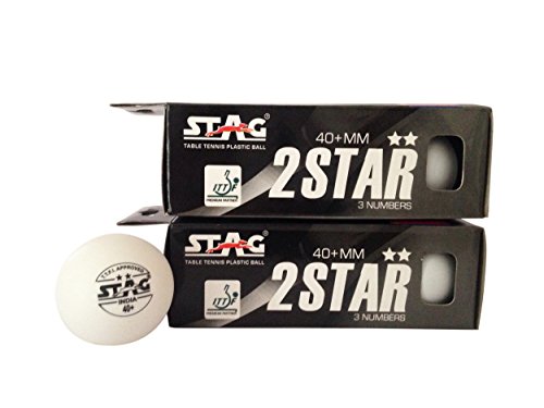 Image of STAG GLOBAL Two Star Plastic Table Tennis Ball, 40mm Pack of 6 (White)