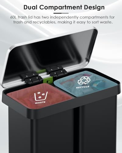 Bote de basura rectangular 60L acero inoxidable negro miniatura 4