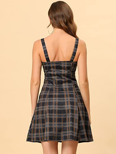 Image of Allegra K Women's Plaid Tube Dress Zip Up Strap Sleeveless Party Mini A-Line Dress