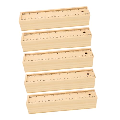 Veemoon 5Pcs Wooden Pencil Case with Sliding Drawer Integrated Ruler and Creative DIY Surface Versatile Organizer for Stationery Pens and Items for Students and Professionals