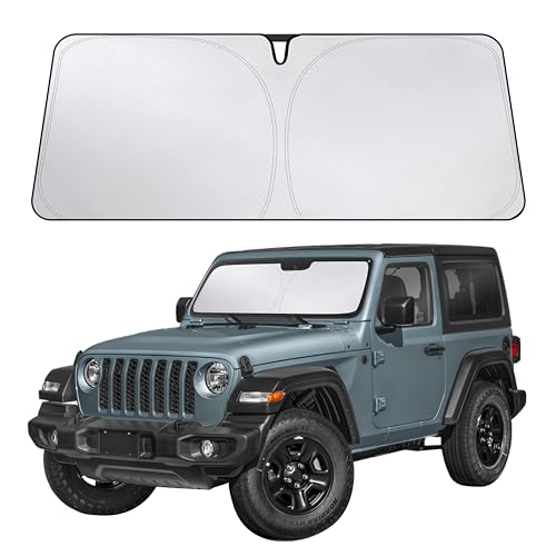 Image of EcoNour Windshield Sun Shade Compatible for Jeep Wrangler 2018-2026 | SUV Front Window Sun Visor Shield | Heavy-Duty Foldable Sunshade | Blocks UV Rays & Reduces Cabin Heat
