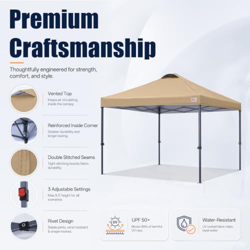 Image of MASTERCANOPY 10x10 Durable Pop Up Canopy Tent with Roller Bag, Sand