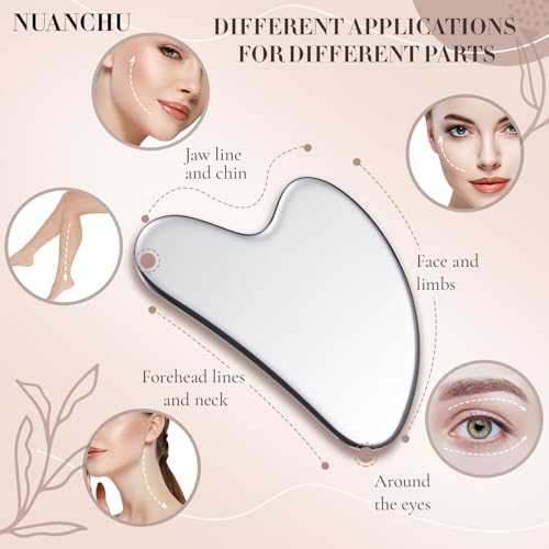 Nuanchu Stainless Steel Gua Sha Facial Tool, Metal Gua Sha for Lymphatic Drainage, Guasha Face Sculpting Double Chin Reduce with Pouch Mother Day Self Care Gift(Silver)