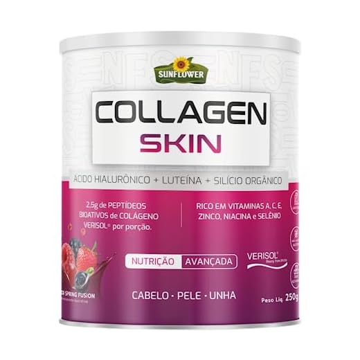 Colágeno Verisol Hidrolisado com Ácido Hialurônico + Luteína + Silício Orgânico - Collagen Skin Sunflower