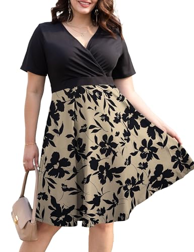 Ahlaray Womens Plus Size Dresses Short Sleeve Faux Wrap Causal Swing Dress with Pockets, L-4XL2