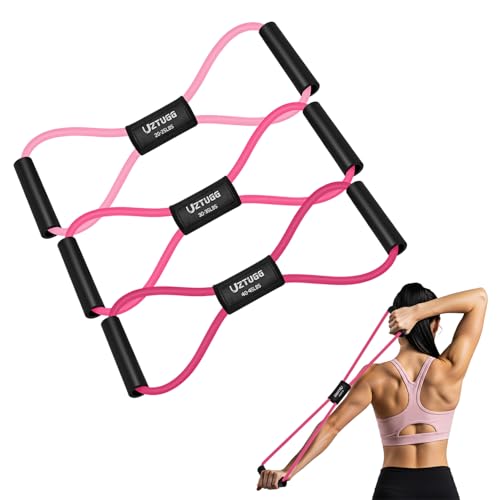 Image of Figure 8 Resistance Bands for Arm, Back - 3-Level Latex Heavy Exercise Bands with Handles for Strength Training, Full Body Workout, Physical Therapy, Pilates, Yoga, Home Gym Equipment for Women