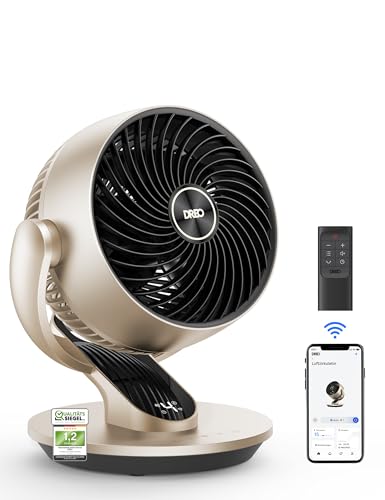 Dreo 28dB Leiser Smart Tischventilator für Schlafzimmer Büro, Ventilator mit Fernbedienung Kühlung 21M Windentfernung 4-Geschwindigstufe 5 Modi 12H Timer 90° Auto 120° Manuell oszillierend, Lynx S 1