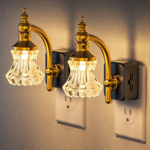 Image of Night Lights Plug in Wall,Dusk to Dawn Striped Glass Night Light 2 Packs