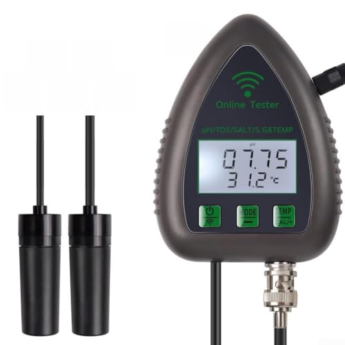 Monitor de pH WiFi 5 en 1 para aplicación inteligente Tuya, probador de calidad del agua con salinidad/temperatura/sensor, medidor de sal digital para estanque hidropónico de acuario, negro (WF9951)
