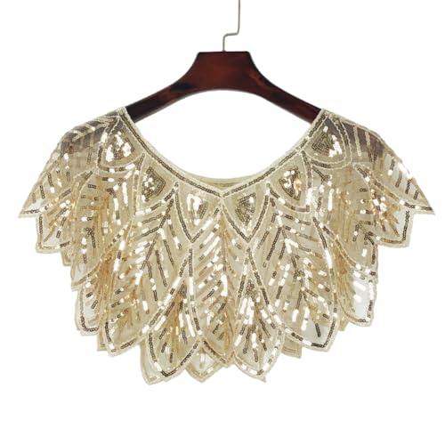 Women's 1920s Sequin Shawl Wrap Bridal Shawl Cover up Beaded Evening Cape for Party Carnival Dance Accessory, Almond3