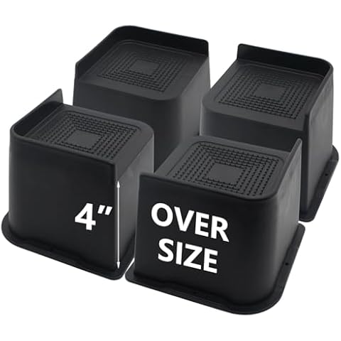 HANIHUA Bed Risers 4 inch Heavy Duty, 4 Pack Oversized Furniture Risers 6 inch, Black Bed Lifts Risers for Table, Sofa, Chair, Couch, Desk, Bed Frame Risers Supports Up to 6,500 Lbs Cover