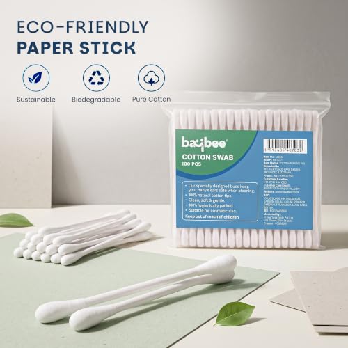 Image of Baybee 400 Pcs Baby Cotton Swab Ear Buds Cleaner, Made of Biodegradable Material, Safe & Hygienic for Babies | Soft Cotton Buds, Ear Cleaning Buds | Ear Buds Cleaner for Babies Kids Adults (Pack of 4)
