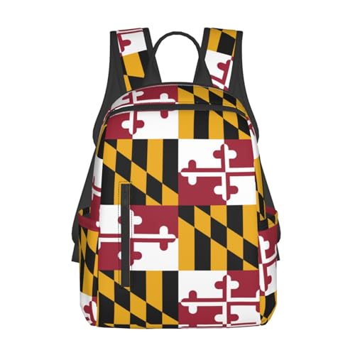 Maryland State Flag Lightweight Backpack DAY BACKPACK with Front Zipper Pockets & Side Patch Bags. Unisex BACKPACKS