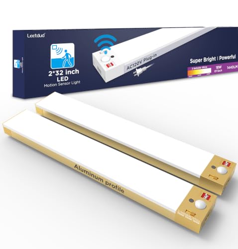 Image of Leetdud Under Cabinet Lighting Plug in 32 Inch, 120V Motion Sensor Lights Indoor, 3CCT 3000 /4000 /5000K, Aluminum Linkable Super Bright LED Counter Light with Timer for Kitchen, Closet, Golden, 2 Pack