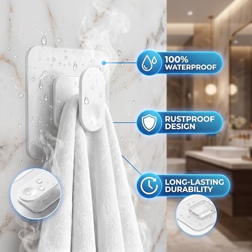 Image of ELMVIA Self Adhesive Hooks /Wall Hangings Hook /Waterproof Hooks for Wall Without Drilling Heavy Duty Bathroom Kitchen Towel Wall Hooks for Hanging Strong Coat (10, White Nail Hook)