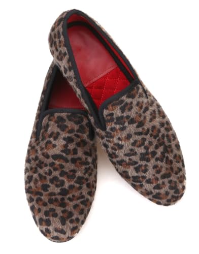 Santimon Men's Slip On Shoes Velvet Penny Loafers - Luxury Leopard Print & Two-Tone Design Suede Moccasins for Wedding & Smoking Party2